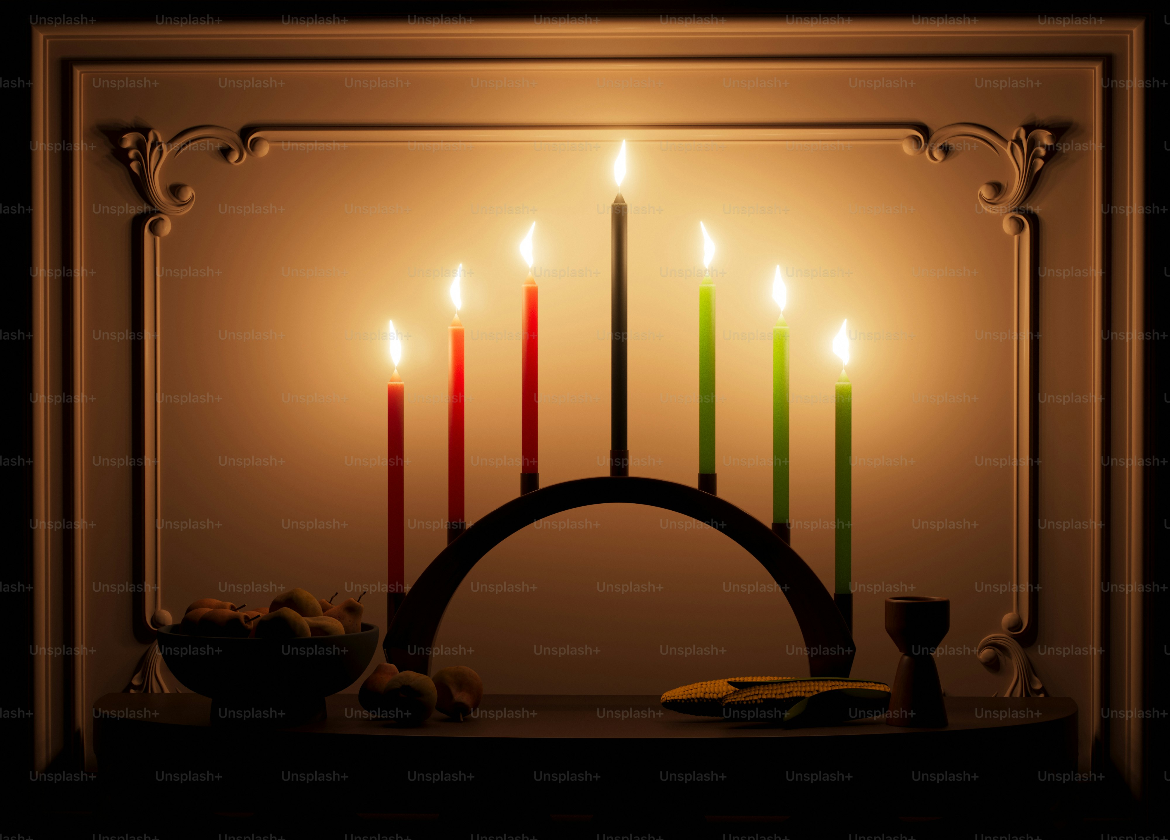 a table with a bunch of lit candles on it