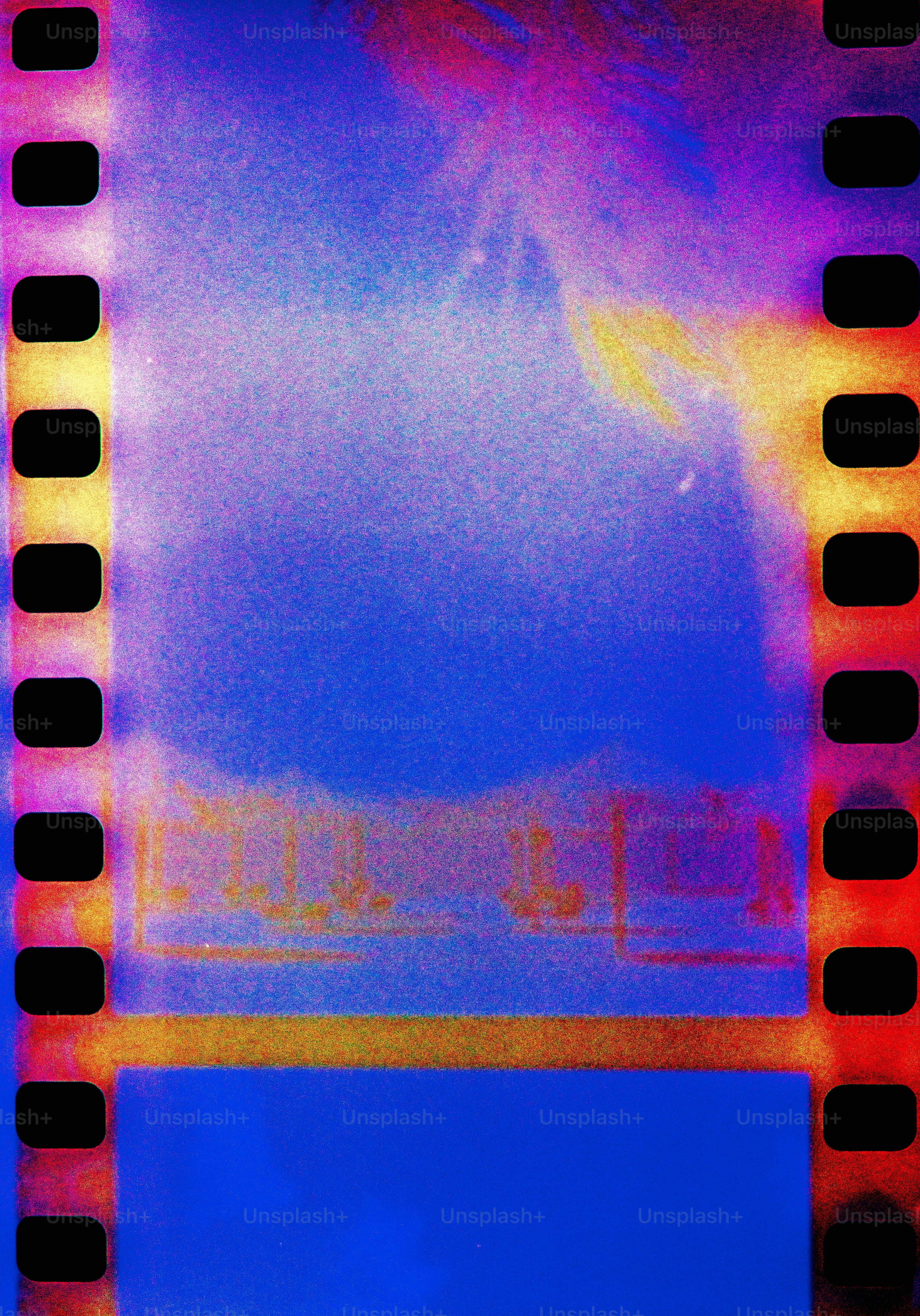 uma tira de filme com um céu azul no fundo