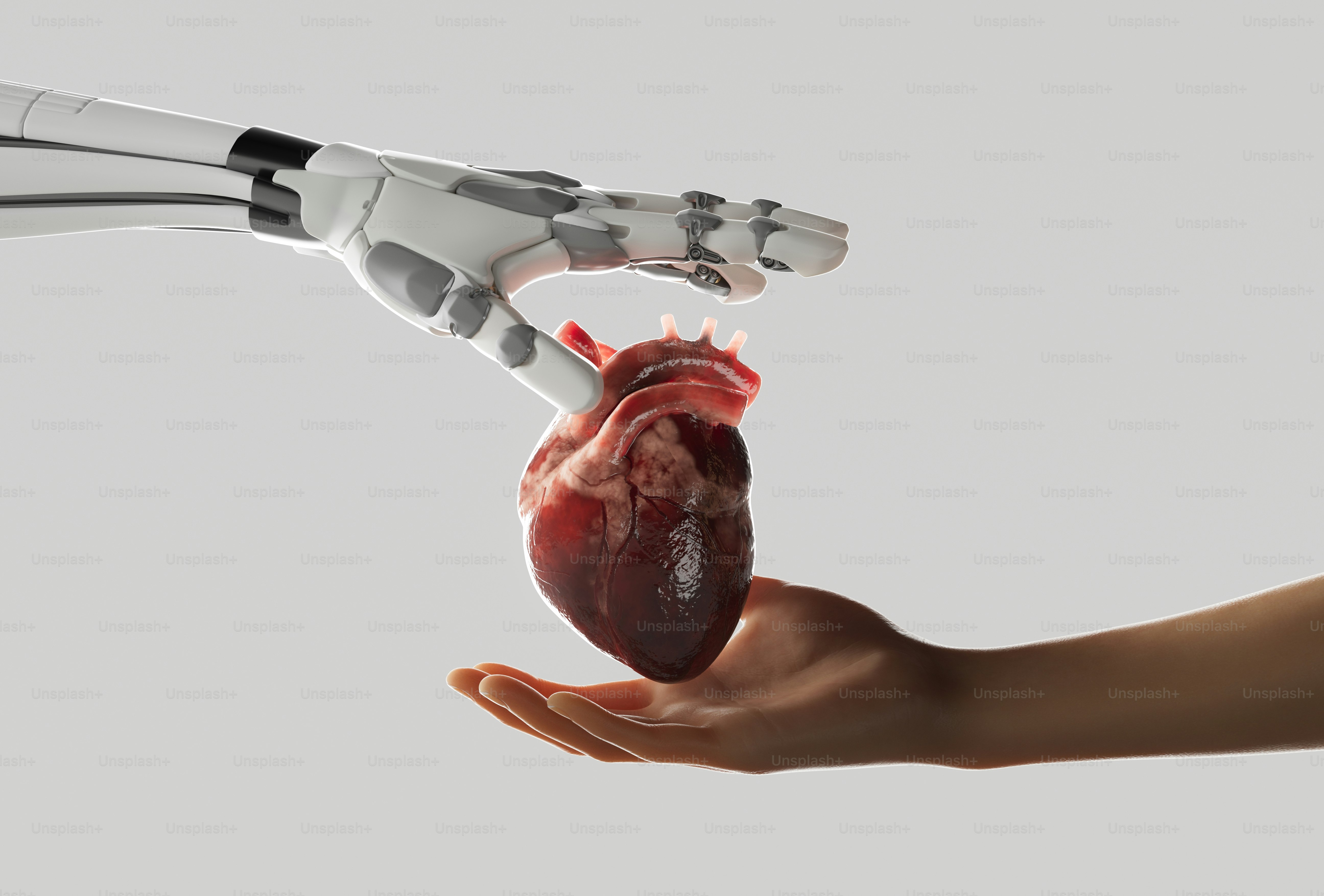 a robotic hand holding a heart in it's palm