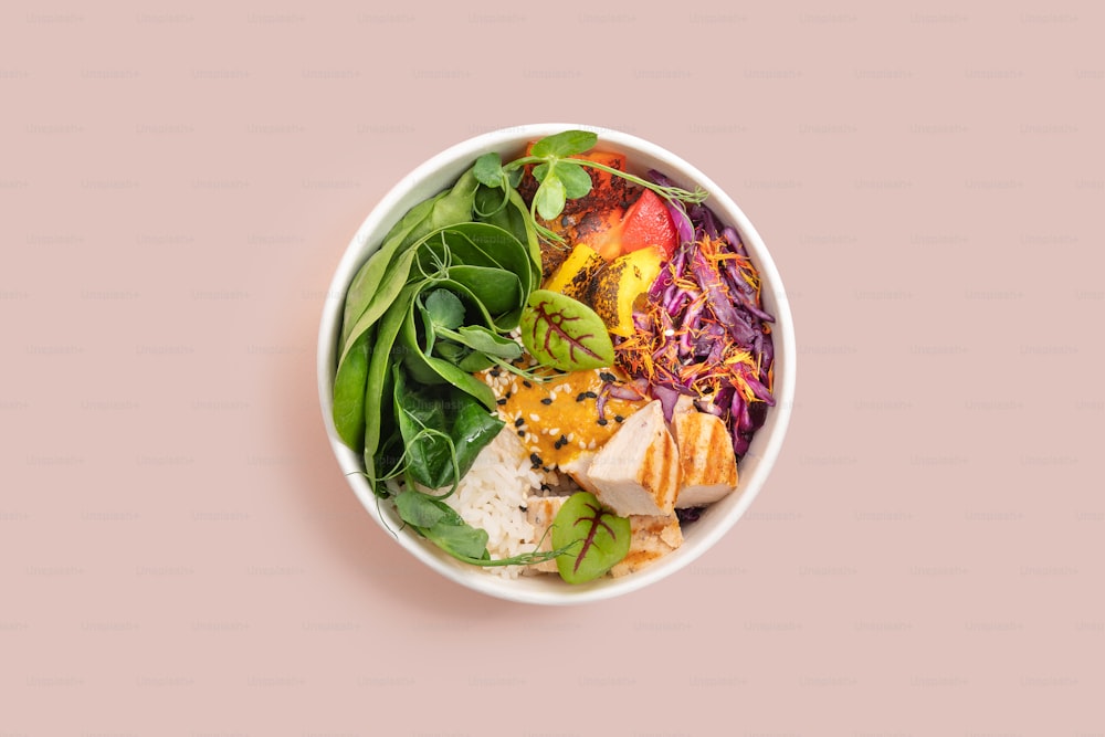 a white bowl filled with different types of food