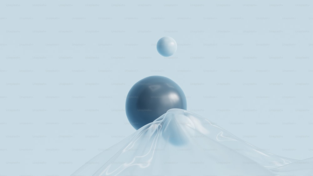 un objeto azul y blanco flotando en el aire