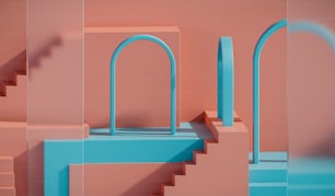 a set of stairs with a pool in the middle