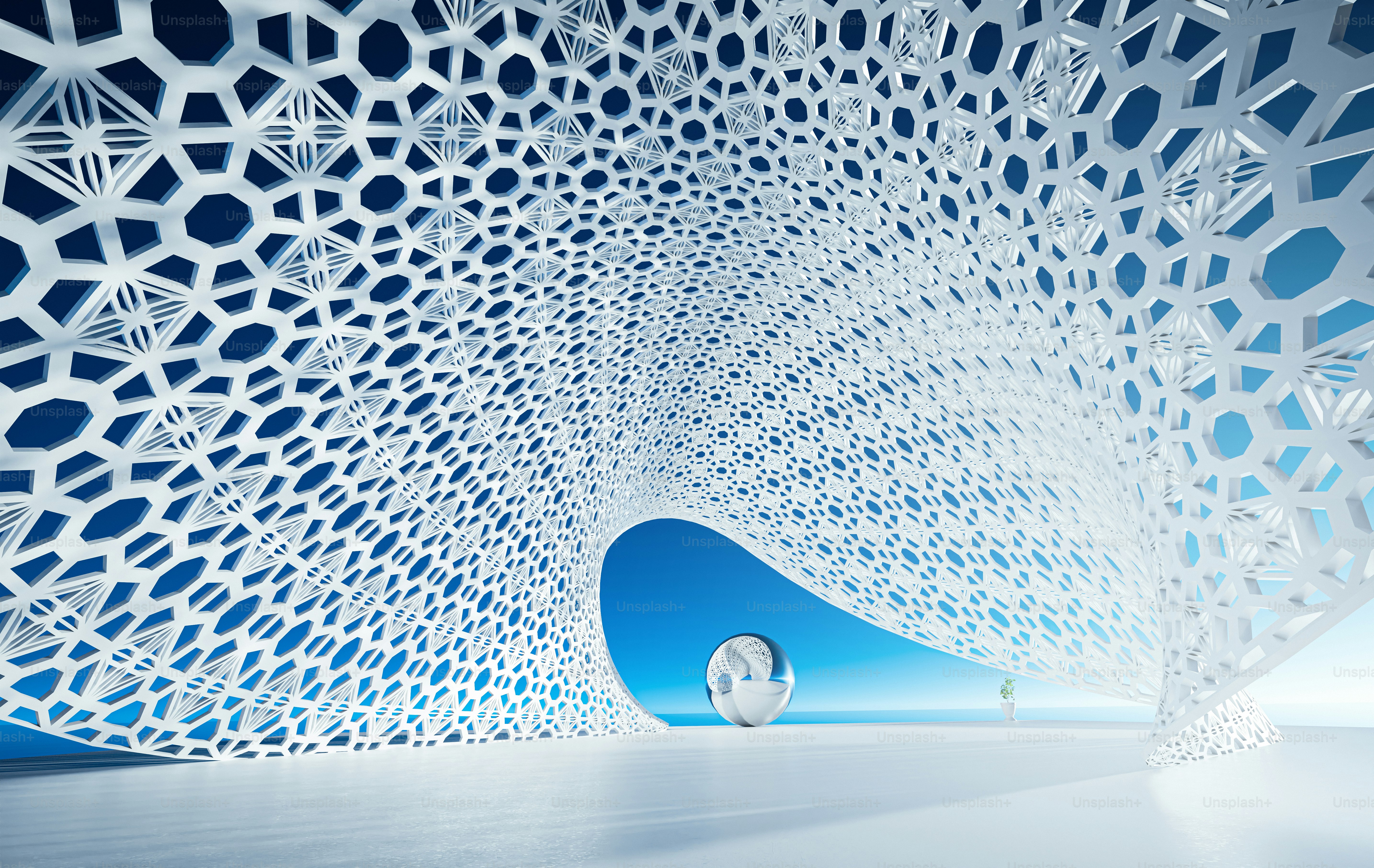 a white structure with a blue sky in the background