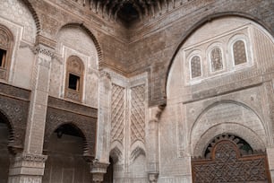 a large building with a wooden door inside of it