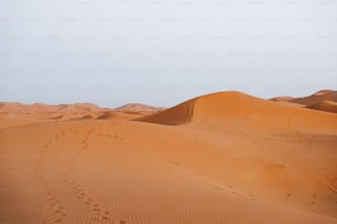 Um rastro de pegadas na areia de um deserto
