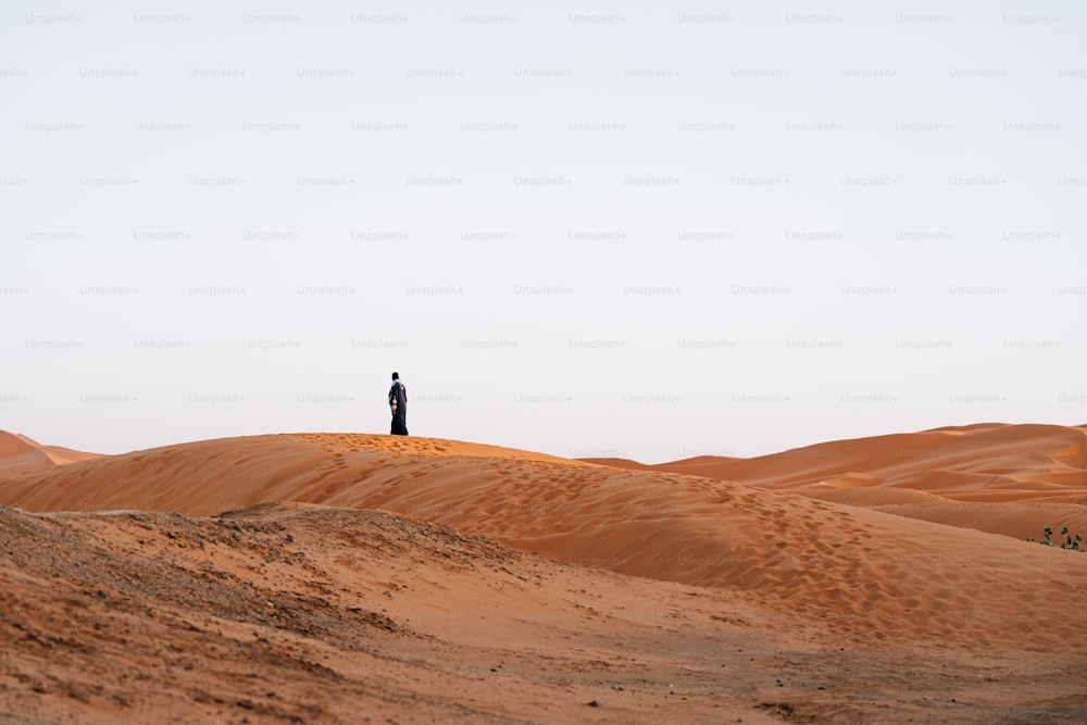 사막 한가운데에 서 있는 사람