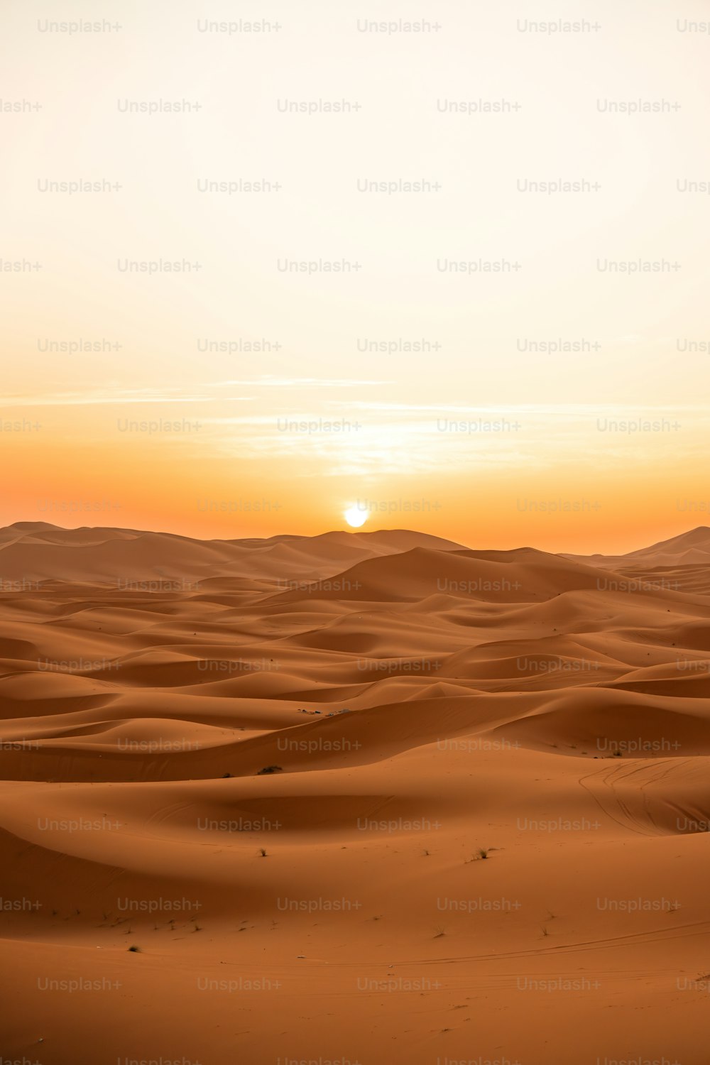 Die Sonne geht über den Sanddünen unter