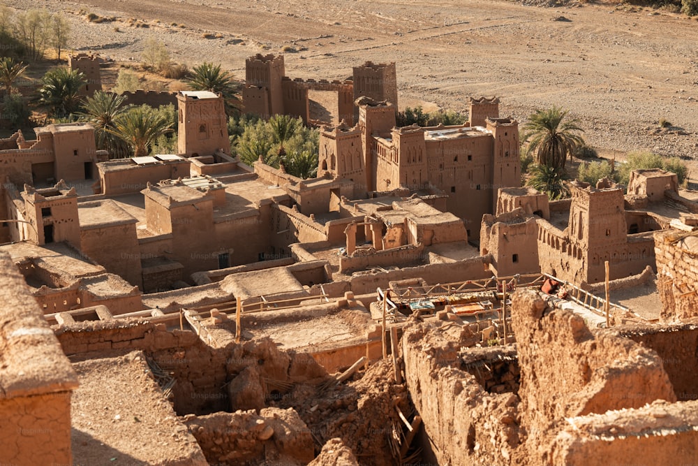 an aerial view of a village in the desert