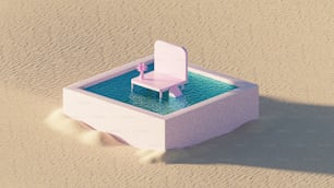 uma cadeira sentada em cima de uma piscina de água