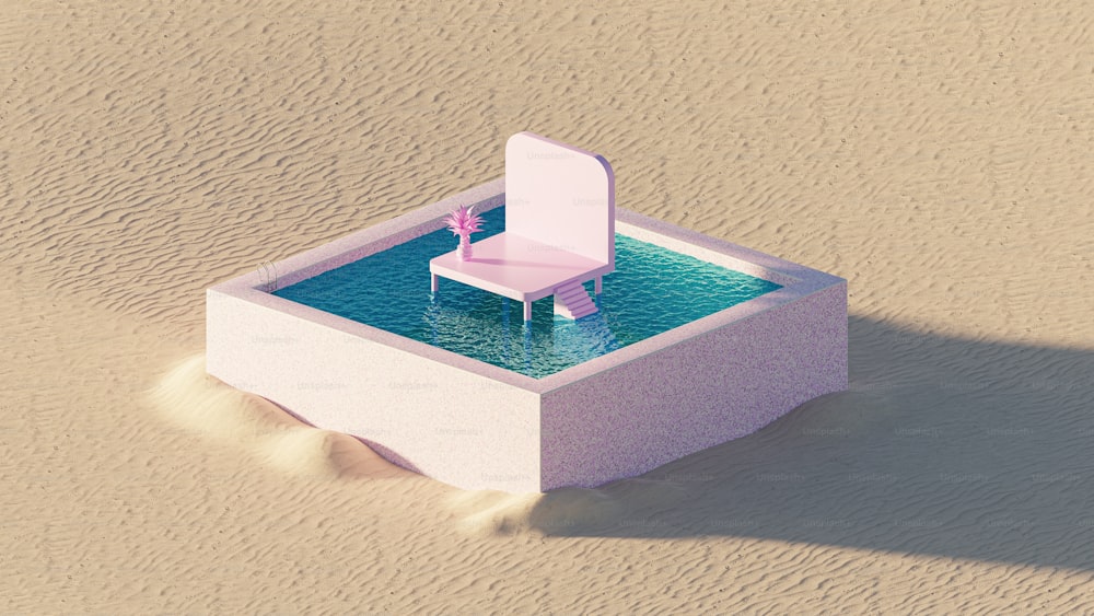 una silla sentada encima de un charco de agua