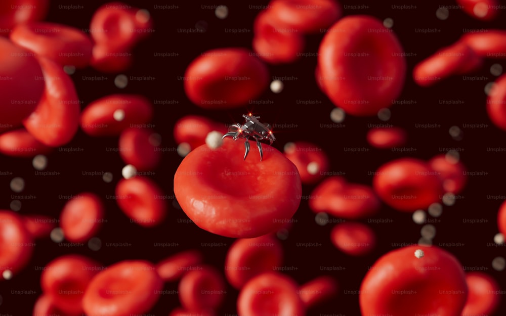 un tomate rojo con una araña diminuta