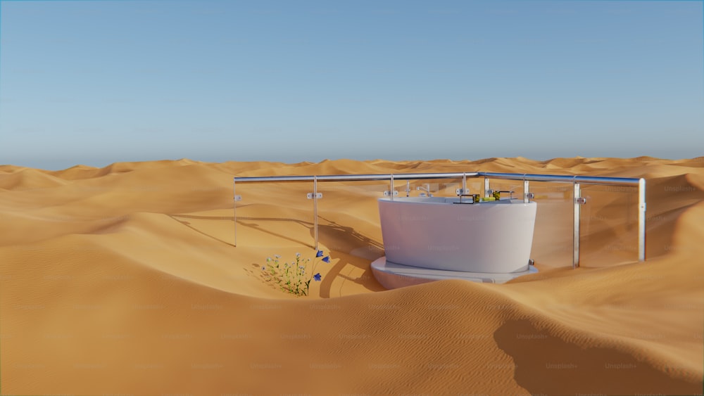there is a small table in the middle of the desert
