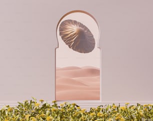ein Bild einer Wüste mit gelben Blumen im Vordergrund