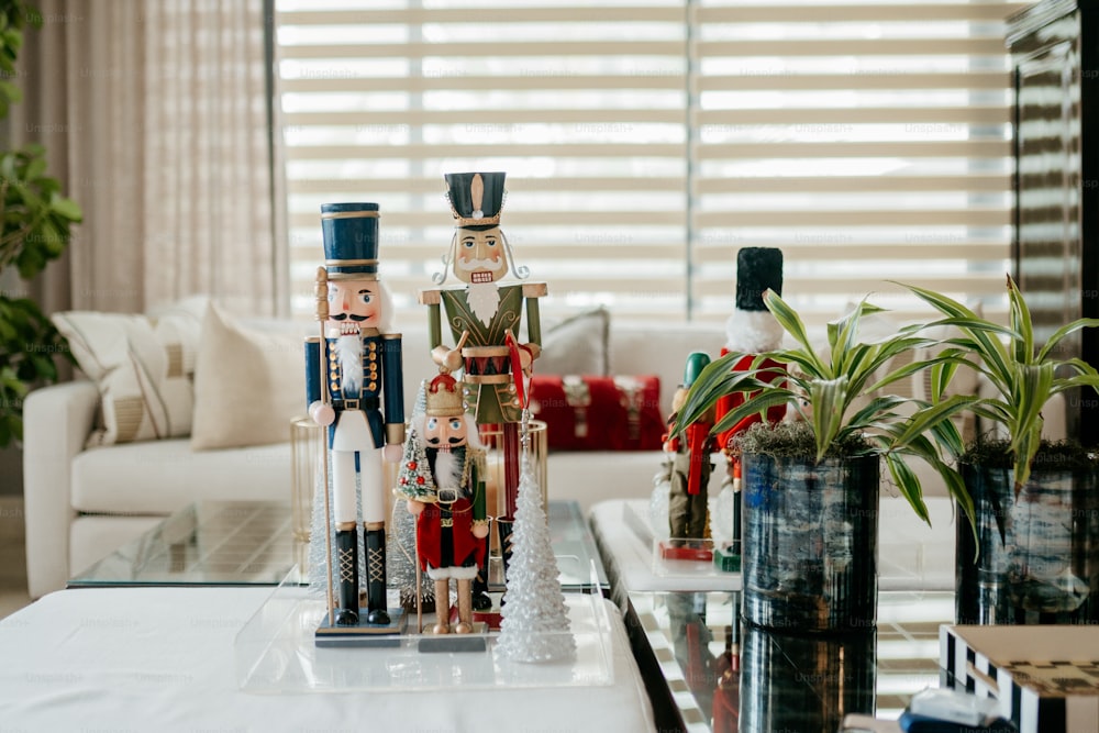 a living room filled with lots of wooden nutcrackers