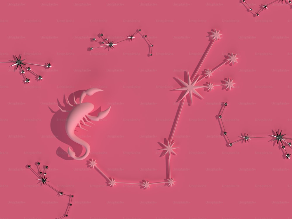 별과 도마뱀이 있는 분홍색 배경