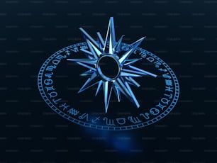 a blue compass on a black background