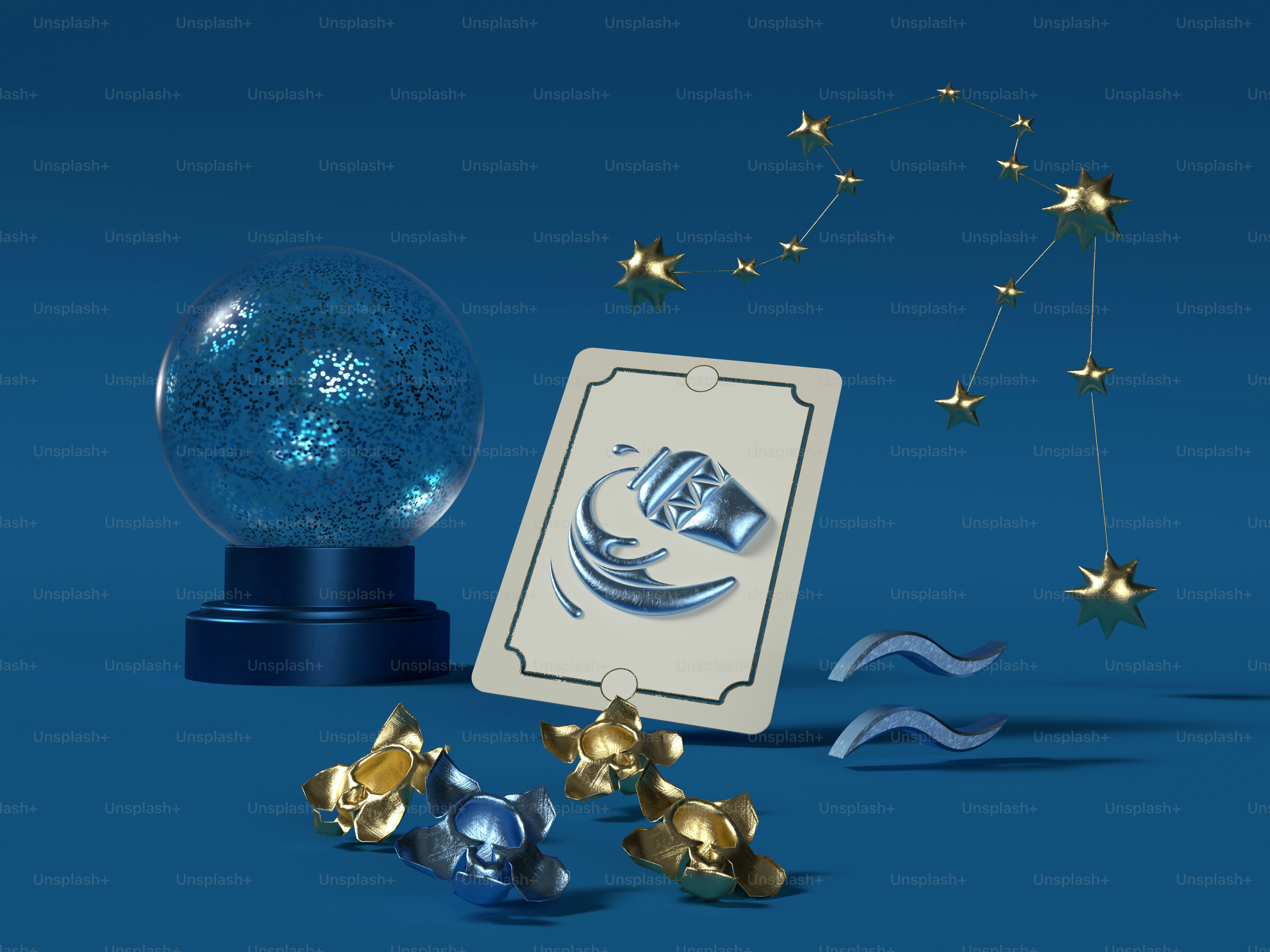 a snow globe with a card next to it