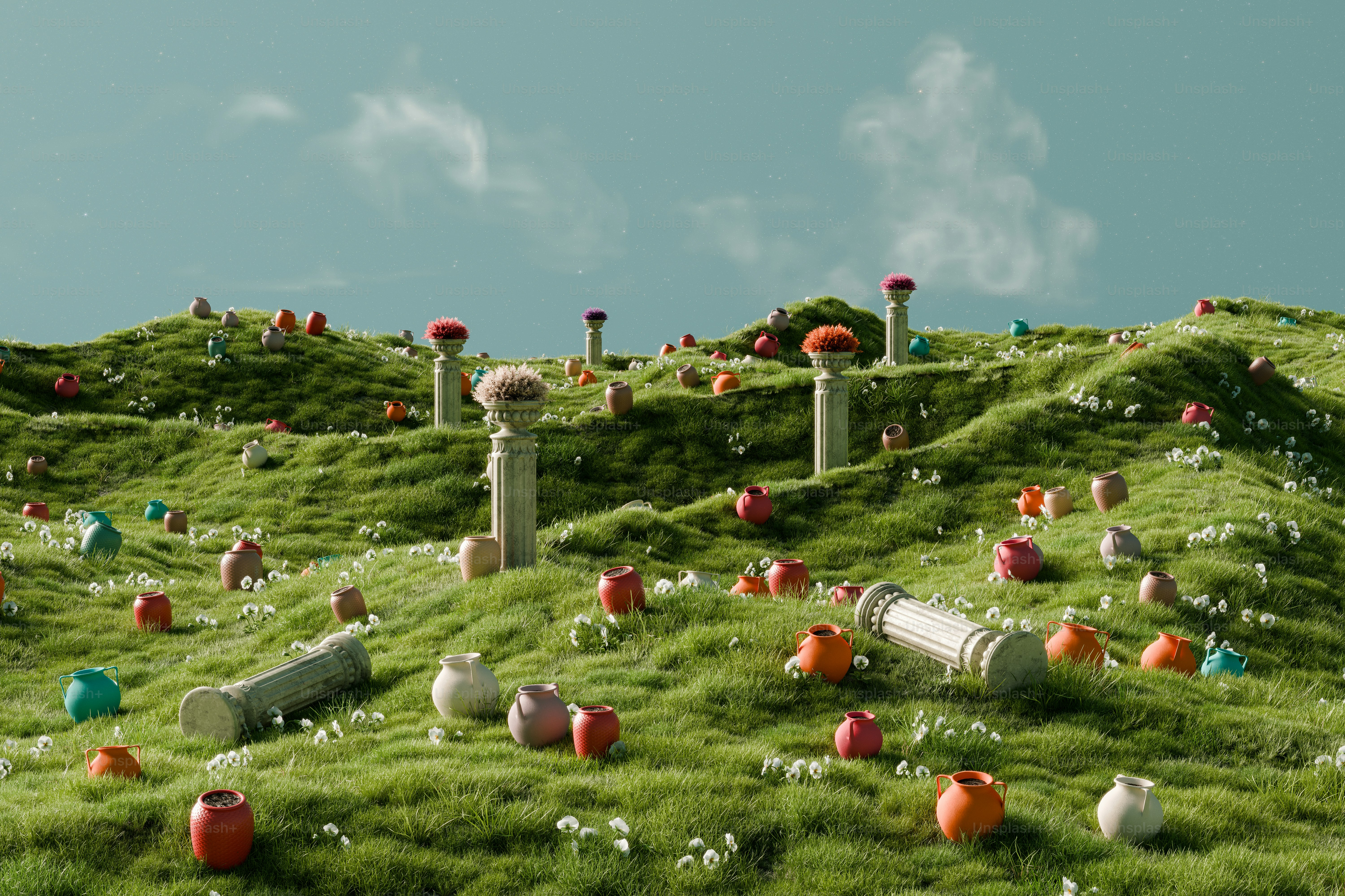 ein Hügel, der mit viel grünem Gras bedeckt ist