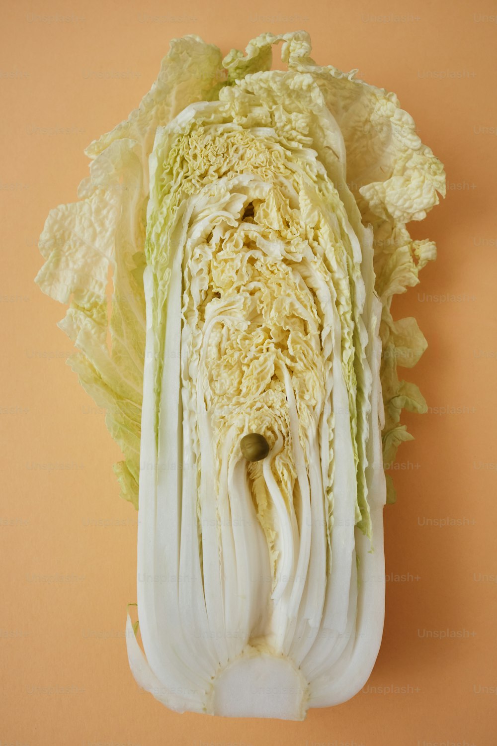 a head of cabbage on a yellow background