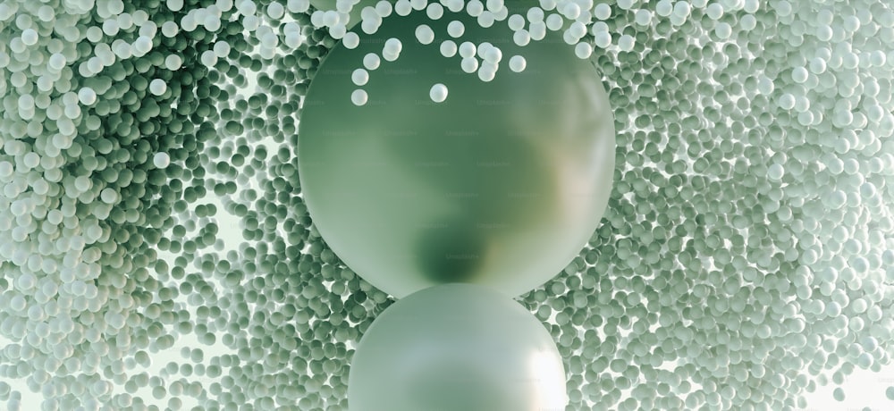 a large group of bubbles floating in the air