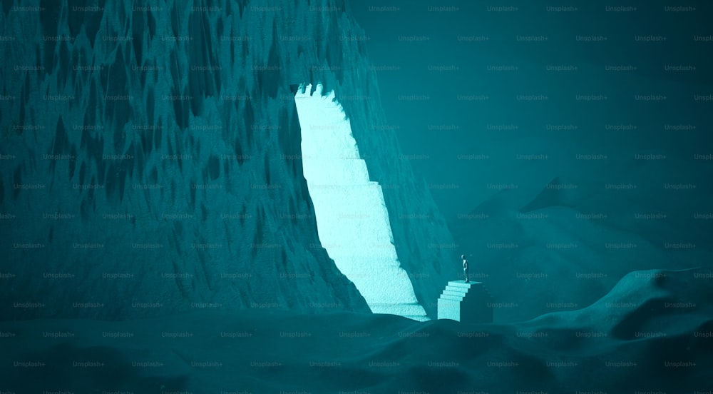 un uomo in piedi in una grotta che guarda l'acqua