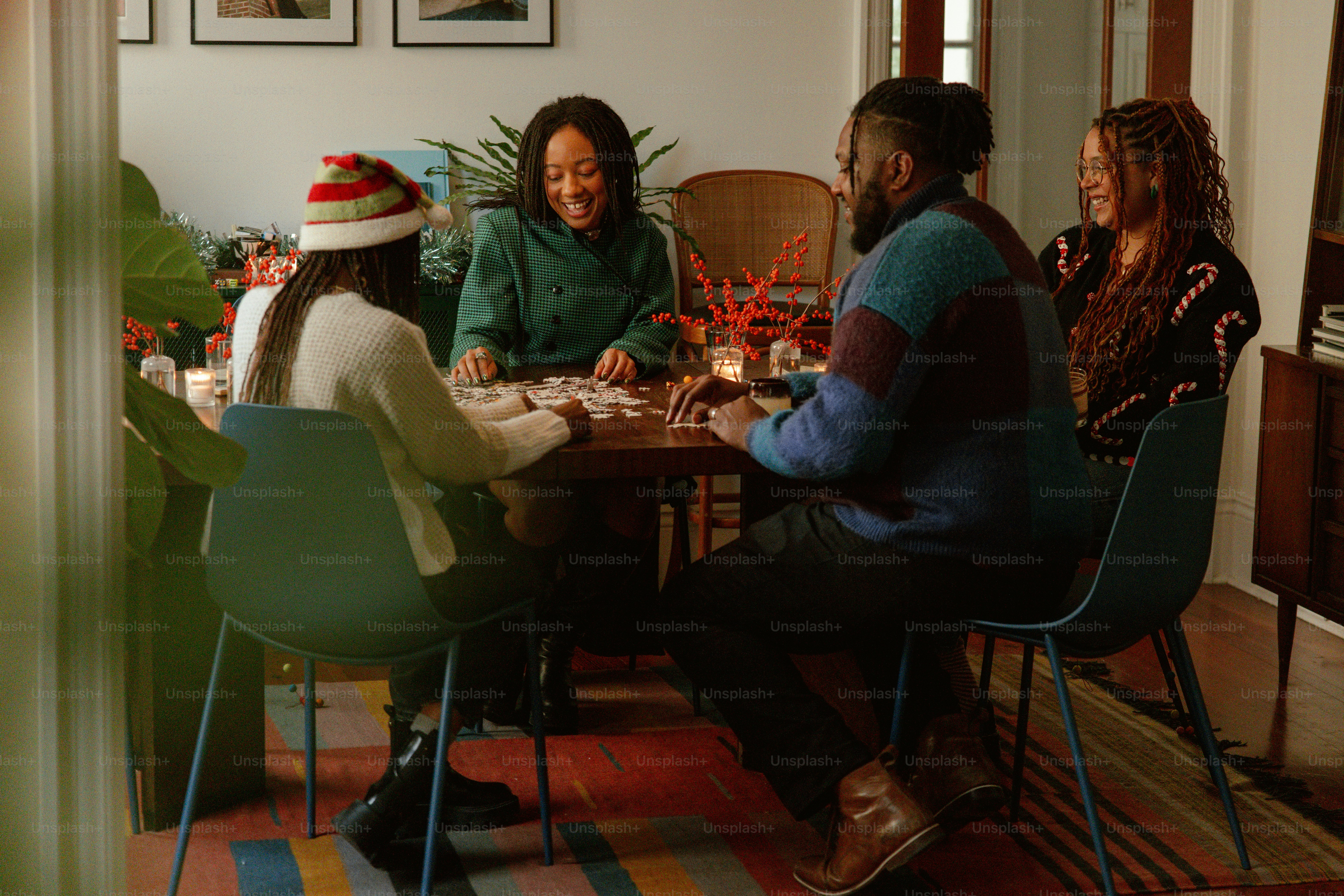 a group of people sitting around a table