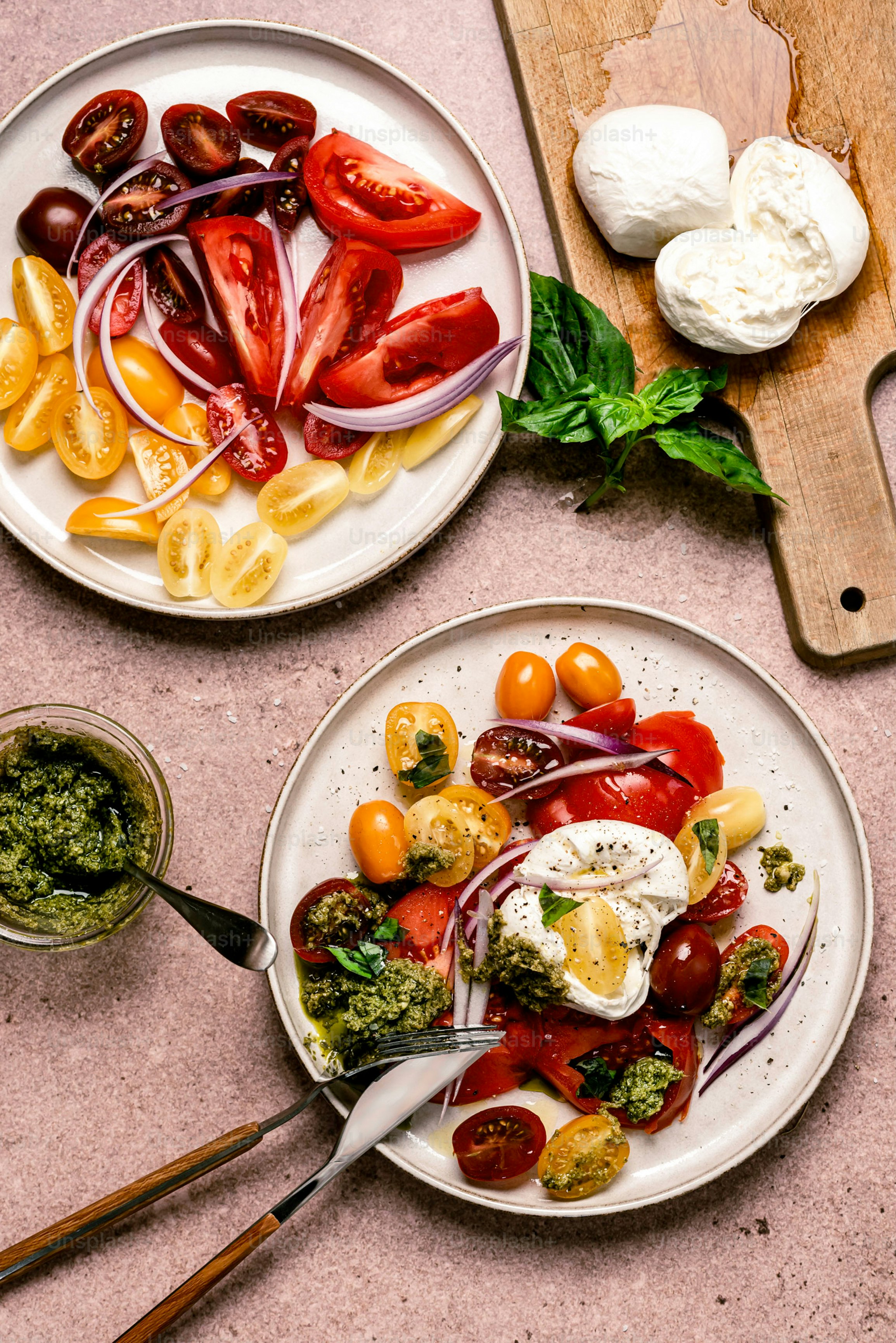 a couple of plates of food on a table