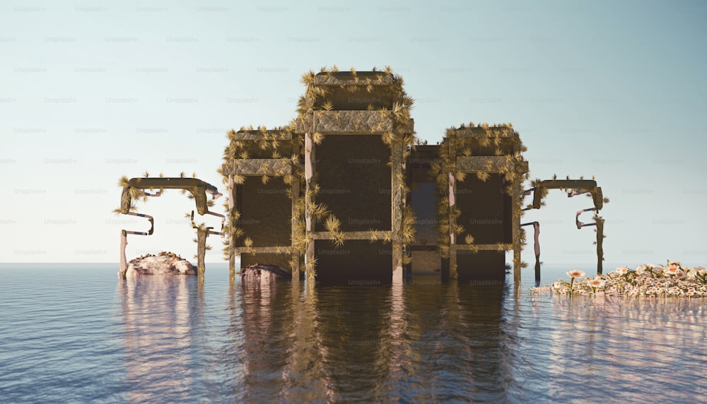 a large structure floating on top of a body of water