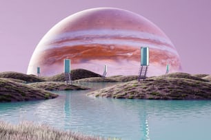 近未来的な風景のコンピュータ生成画像