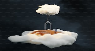 un'immagine surreale di una casa su una nuvola