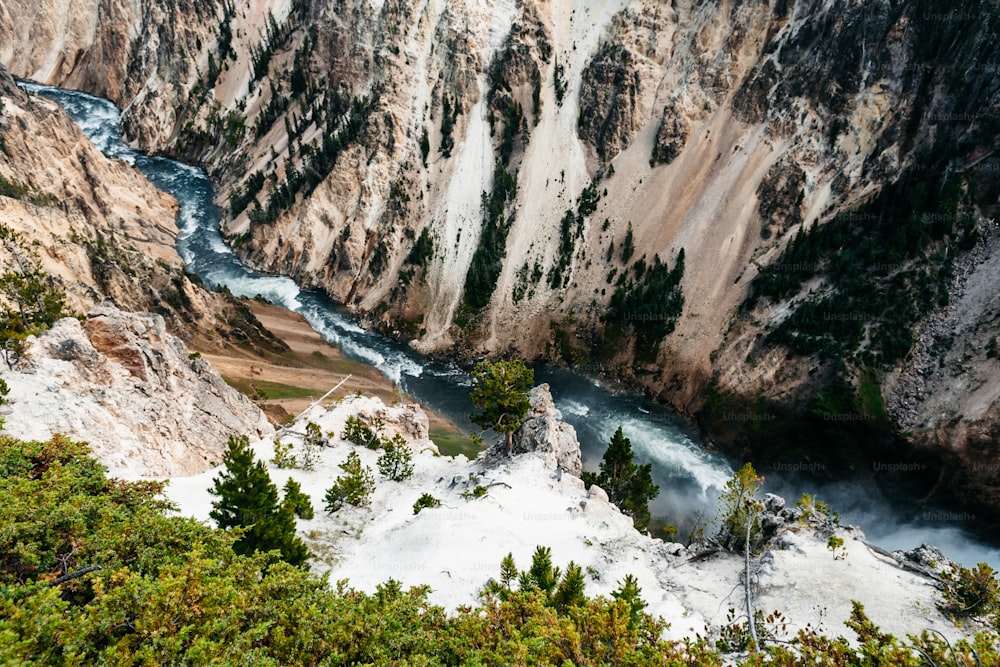 un río que fluye a través de un cañón rodeado de montañas