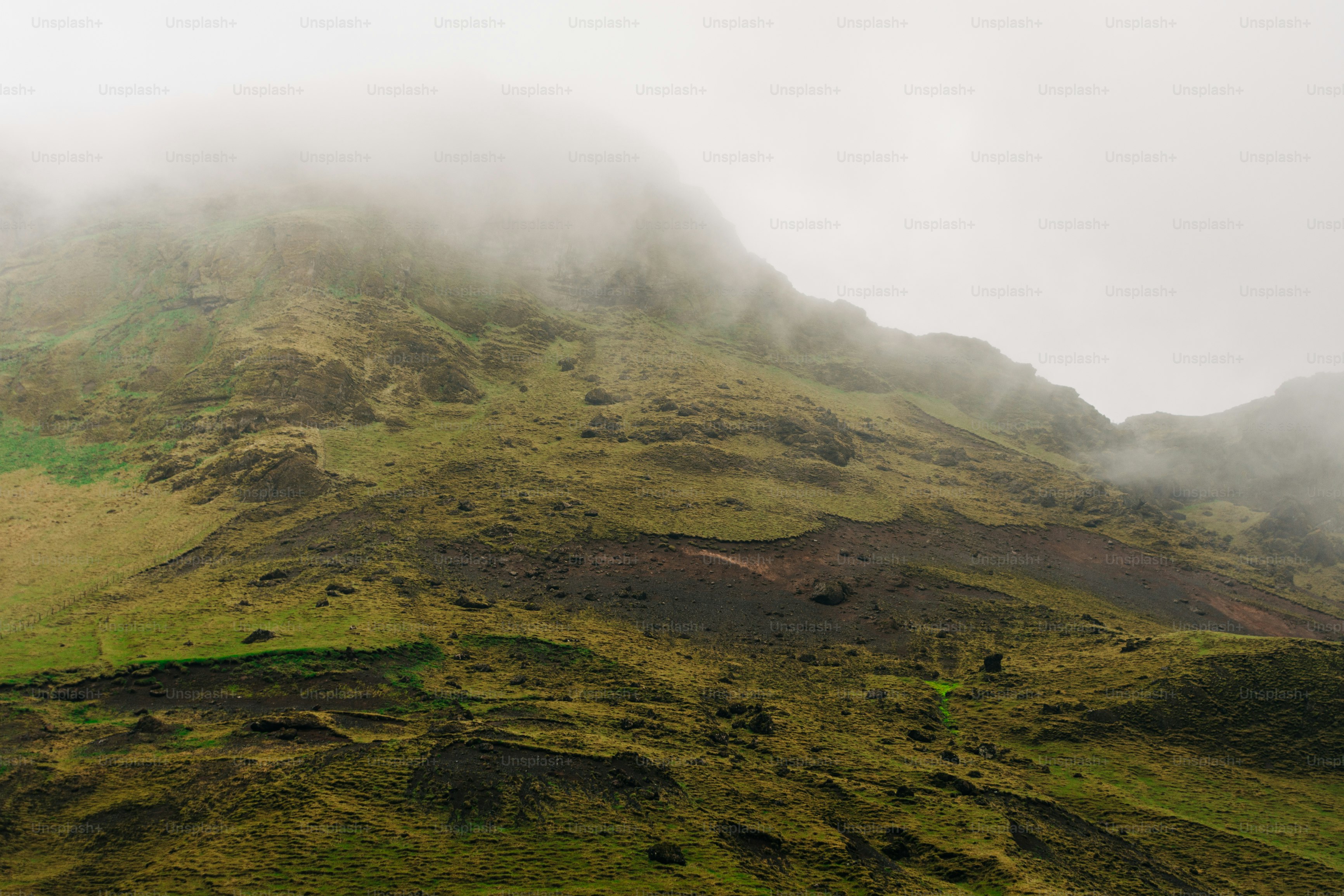 a very tall mountain covered in green grass