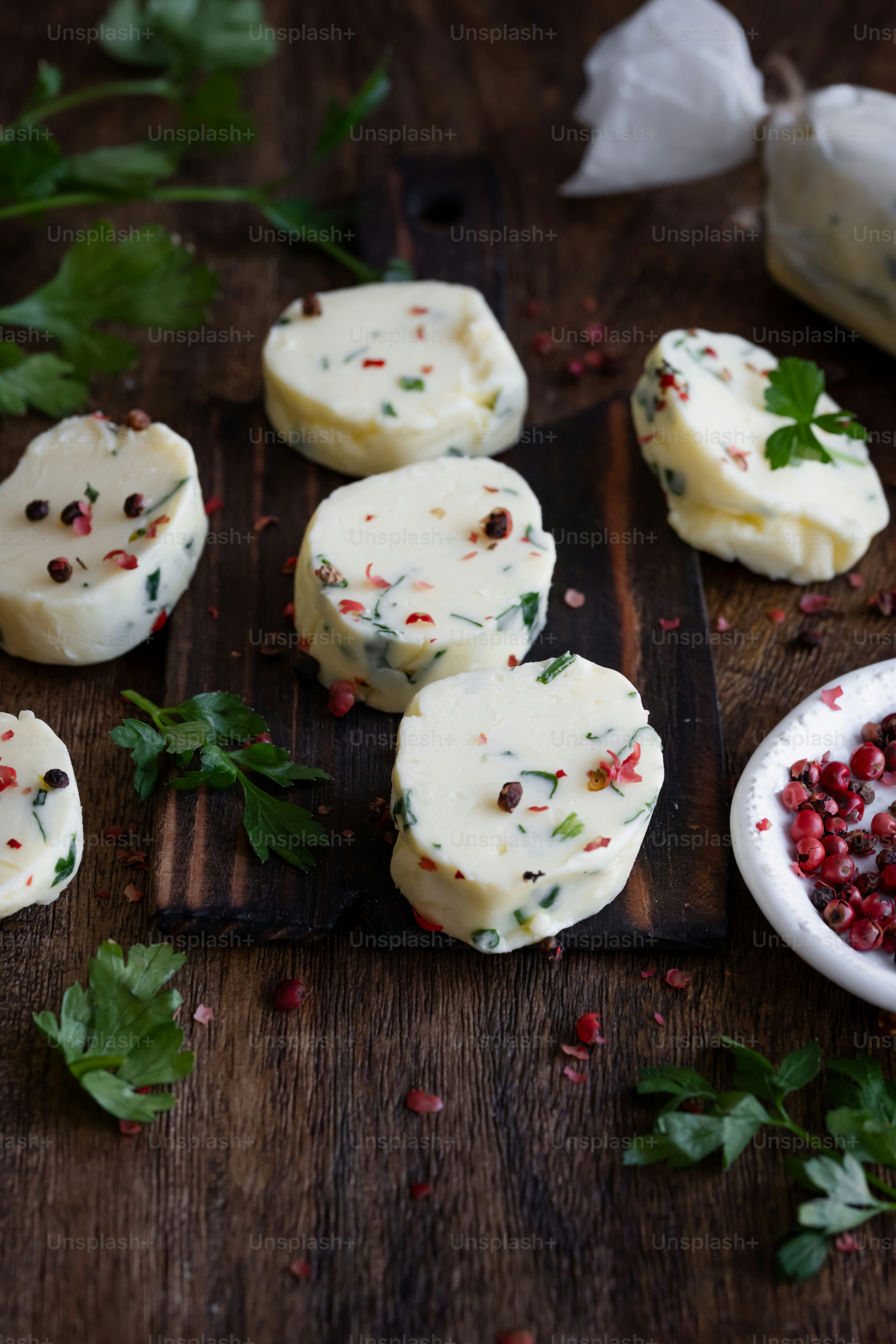 a wooden table topped with lots of food