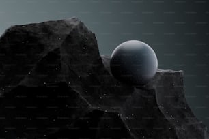 uma foto em preto e branco de uma bola em uma rocha