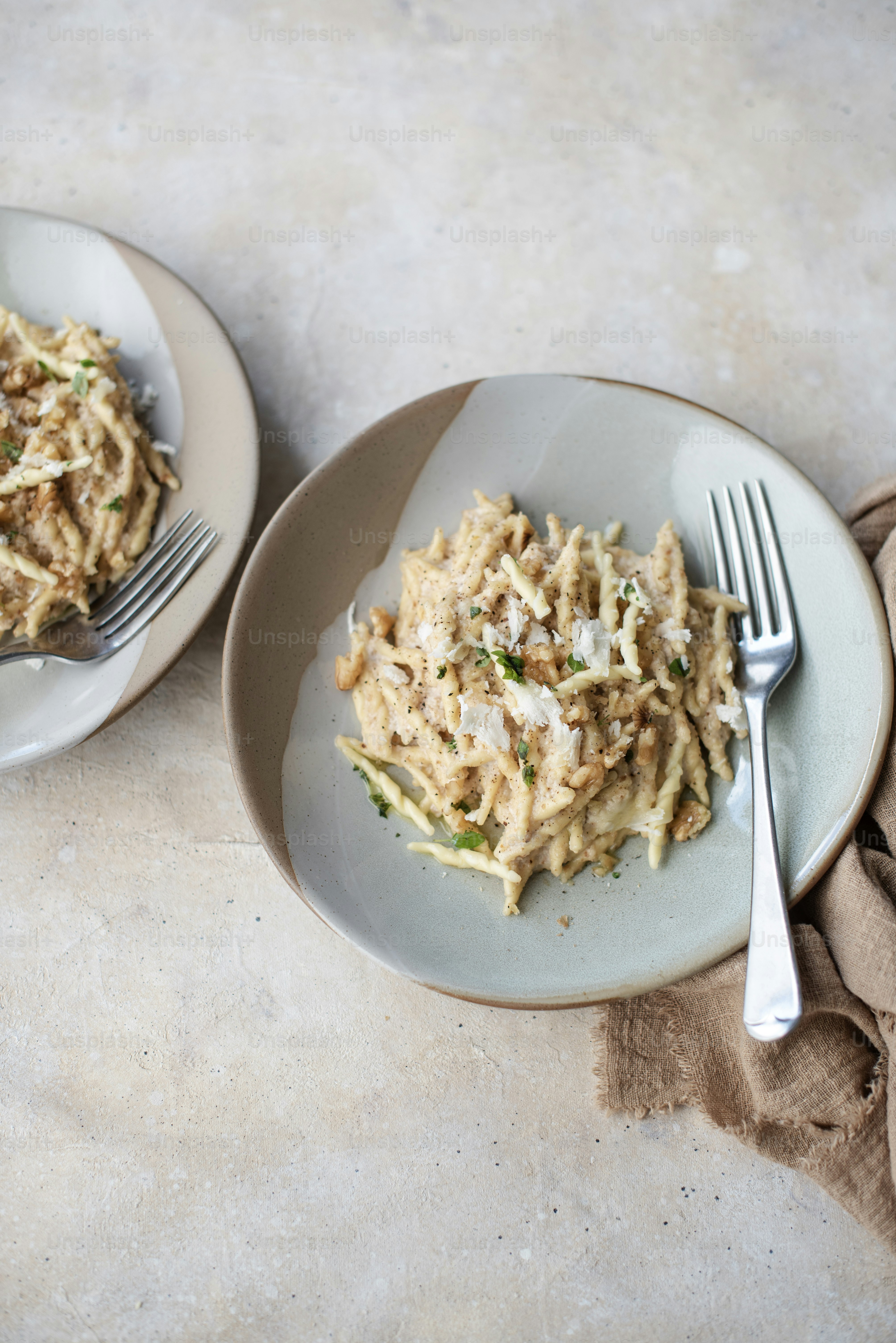two plates of food on a table