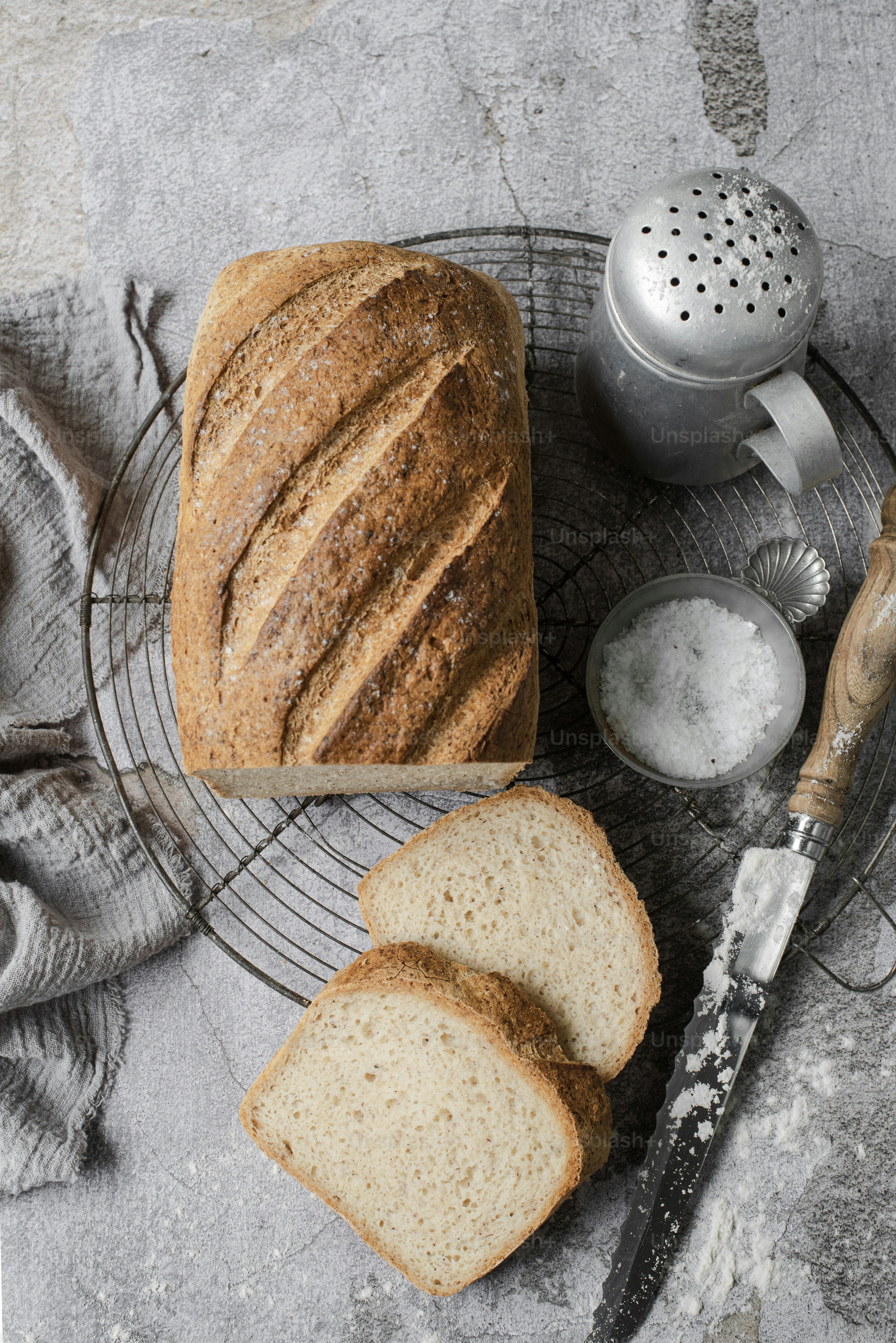 a loaf of bread sitting on top of a wire rack