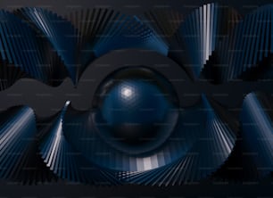 Un'immagine astratta di una palla blu al centro di uno sfondo nero