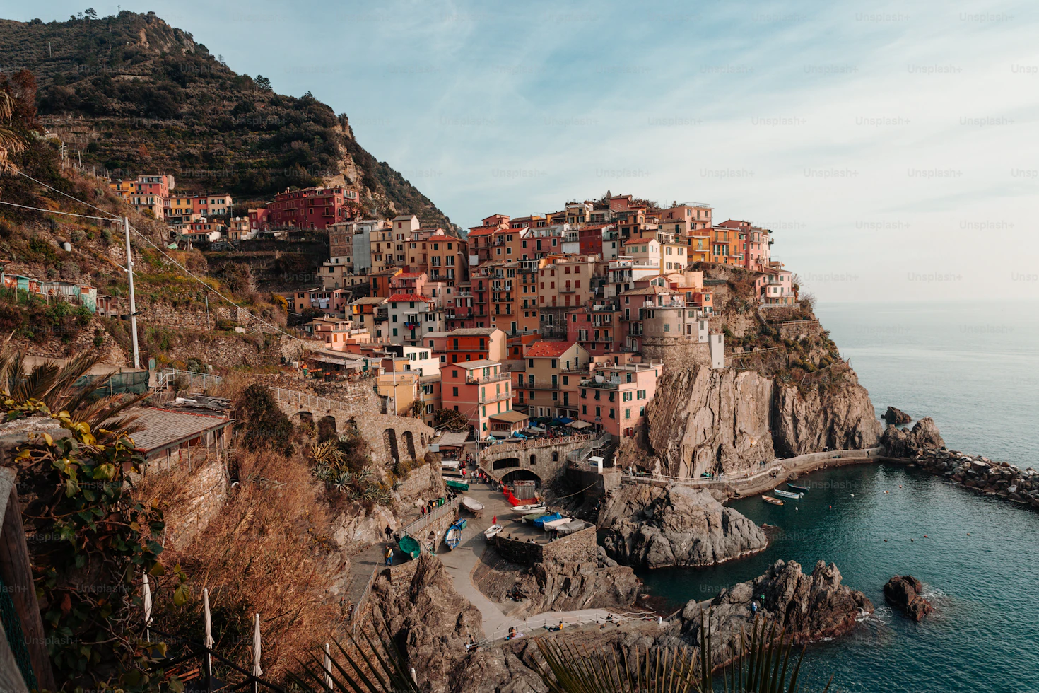 Clifftop sunset view over the Tyrrhenian Sea, Amalfi Coast
