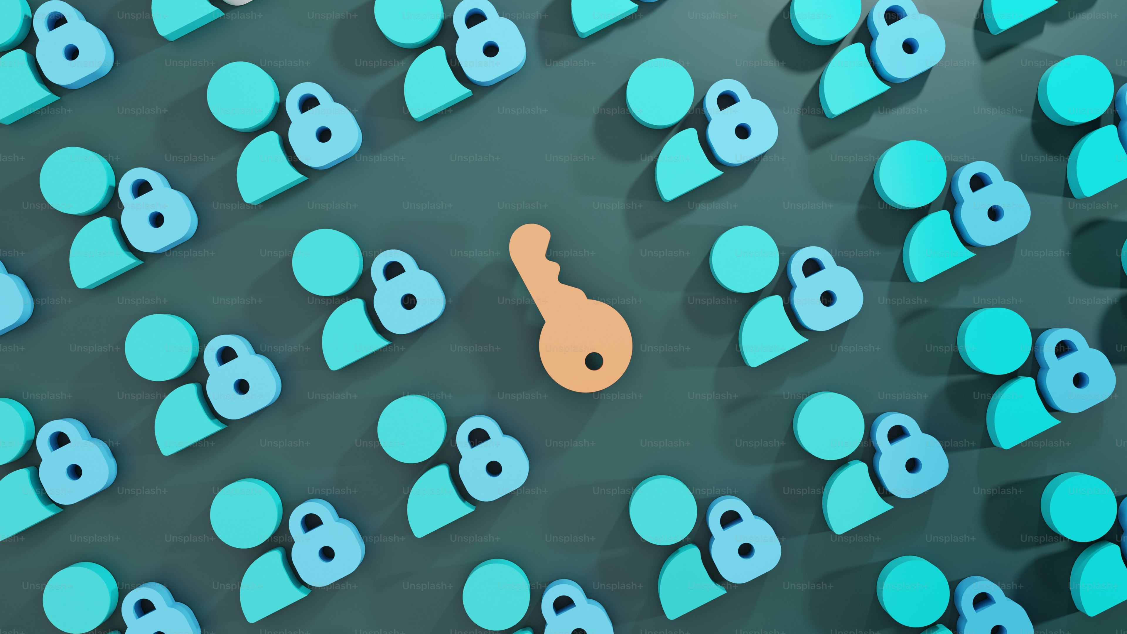a large group of blue and orange shapes