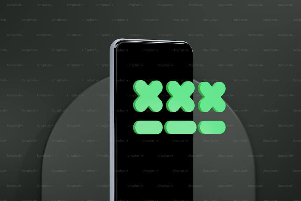 a black cell phone with a green x on it