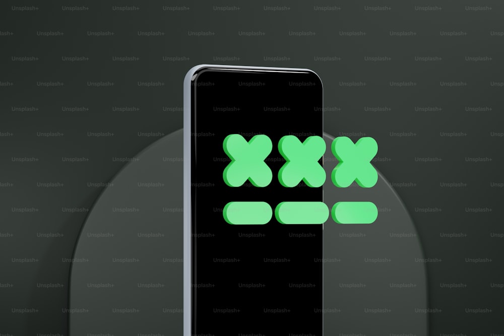 un cellulare nero con una x verde