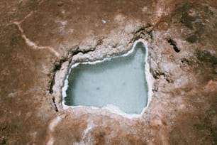 a small pool of water in the middle of a desert