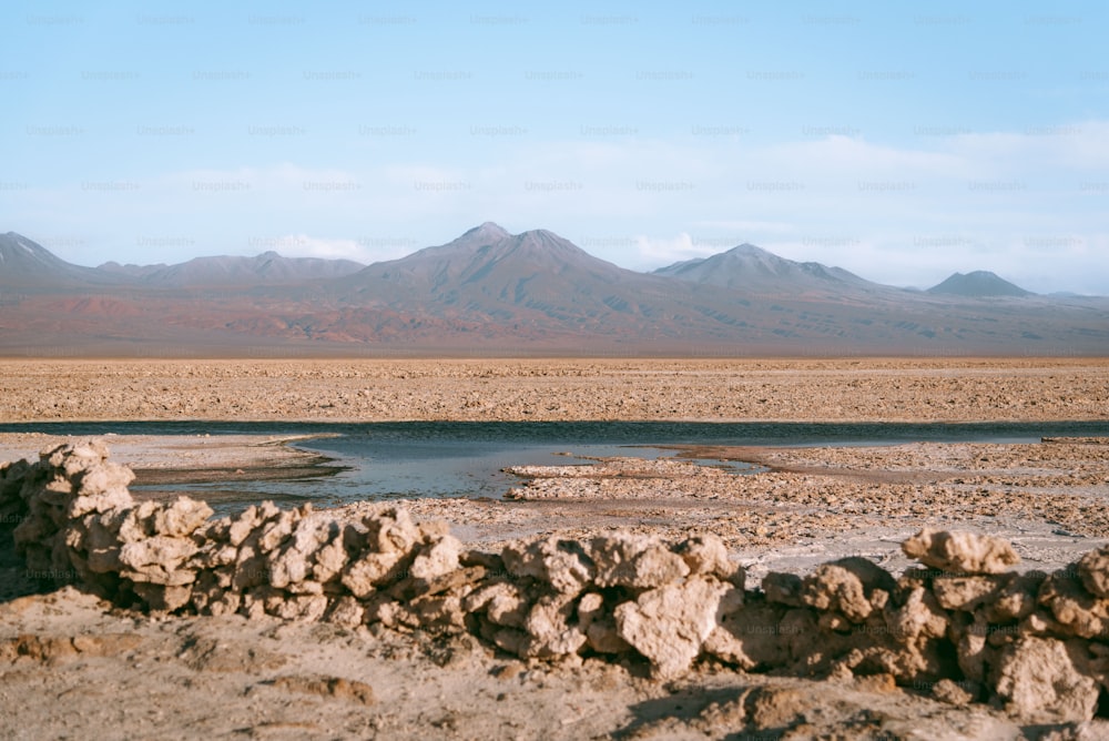 Un grande specchio d'acqua circondato da montagne