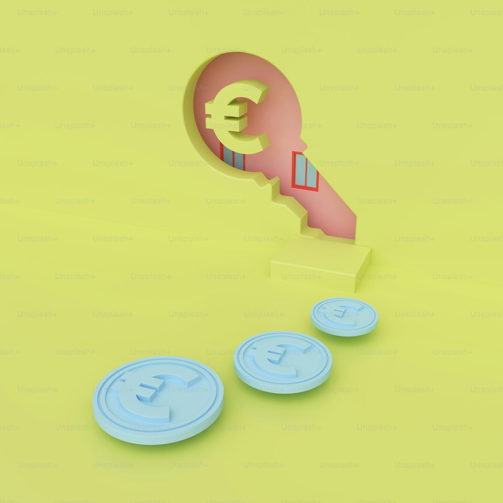 um buraco de fechadura cor-de-rosa com moedas de euro a sair dele