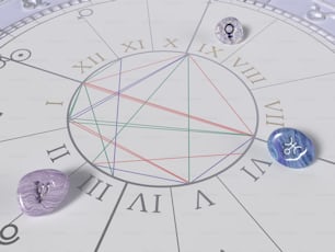 un gros plan d’une horloge avec un signe du zodiaque dessus