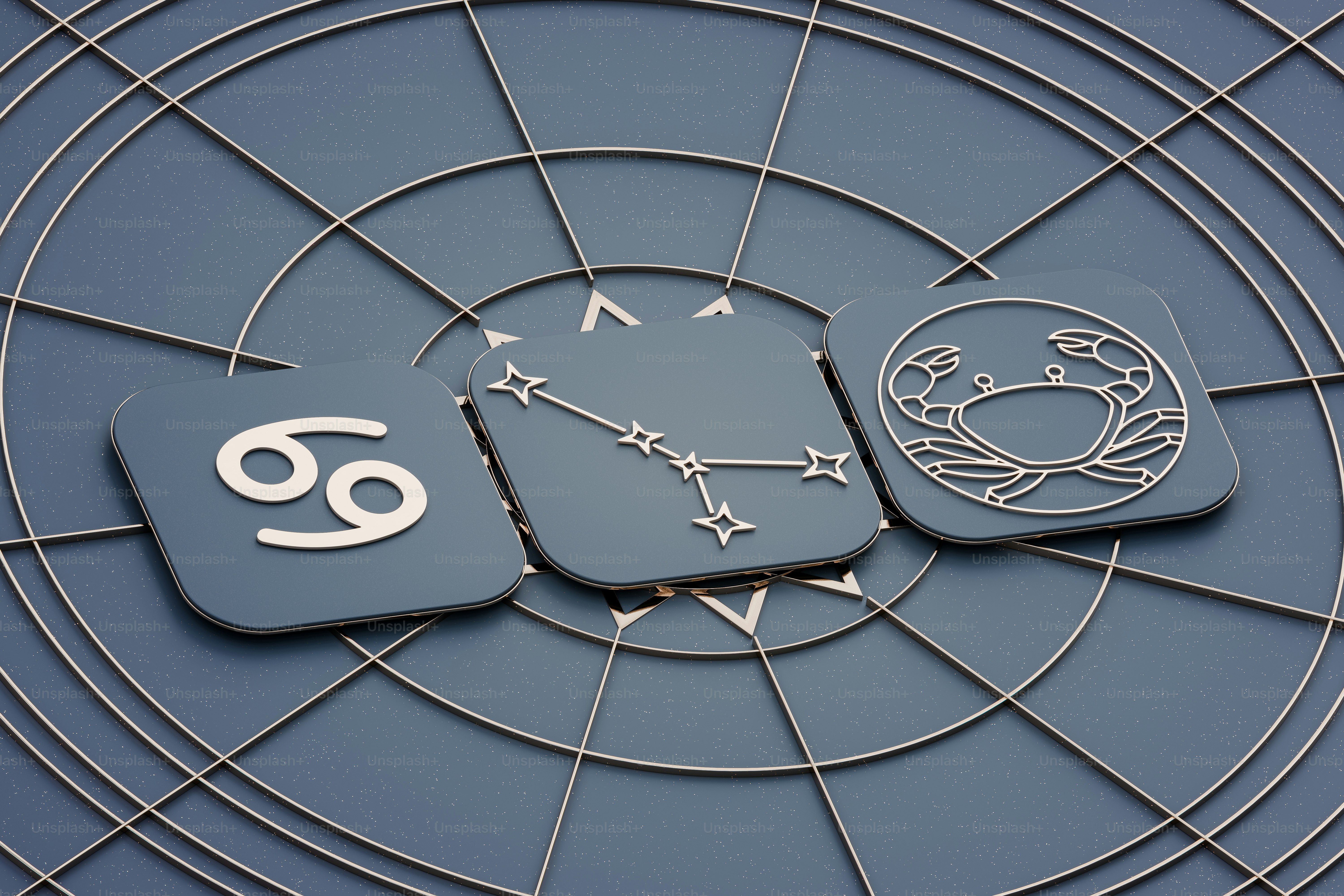 3D render of a Cancer Zodiac sign in soothing silver gradient.