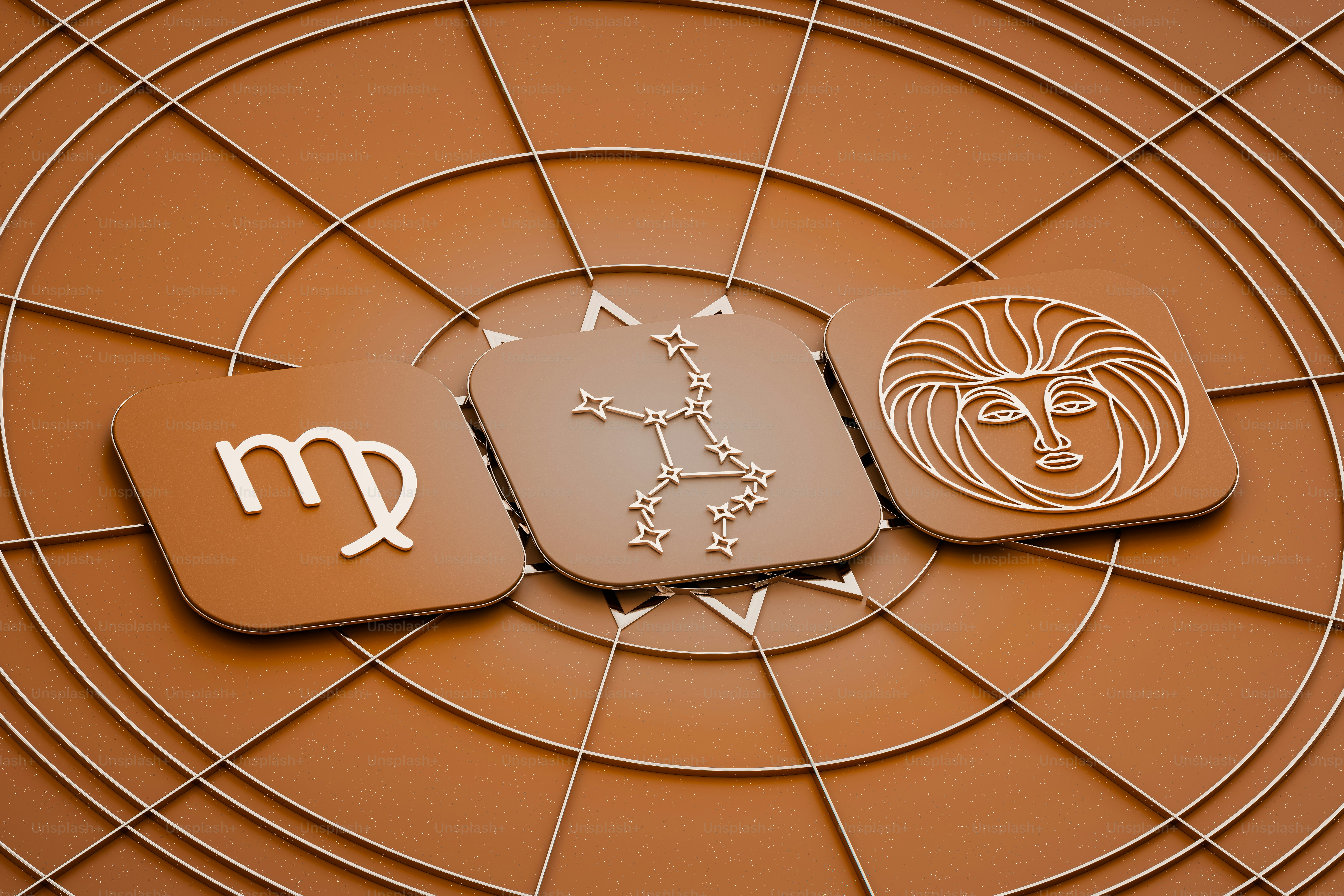 3D render of a Virgo Zodiac sign in earthy brown gradient.