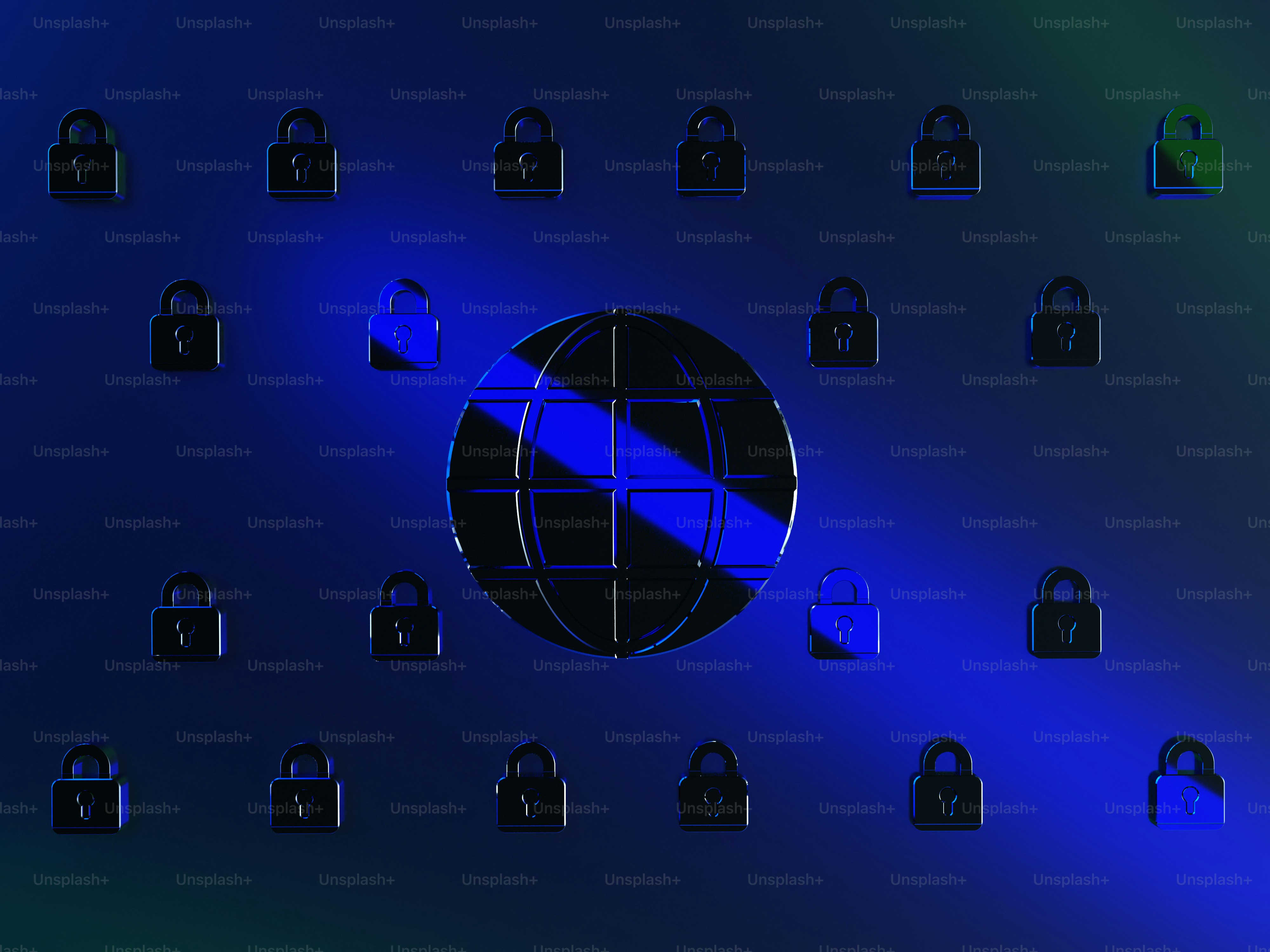 a blue background with a bunch of padlocks