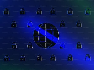 a blue background with a bunch of padlocks