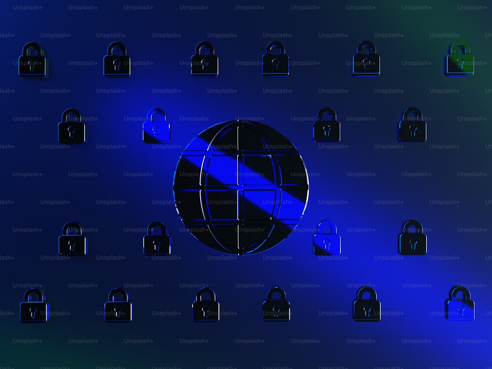 a blue background with a bunch of padlocks